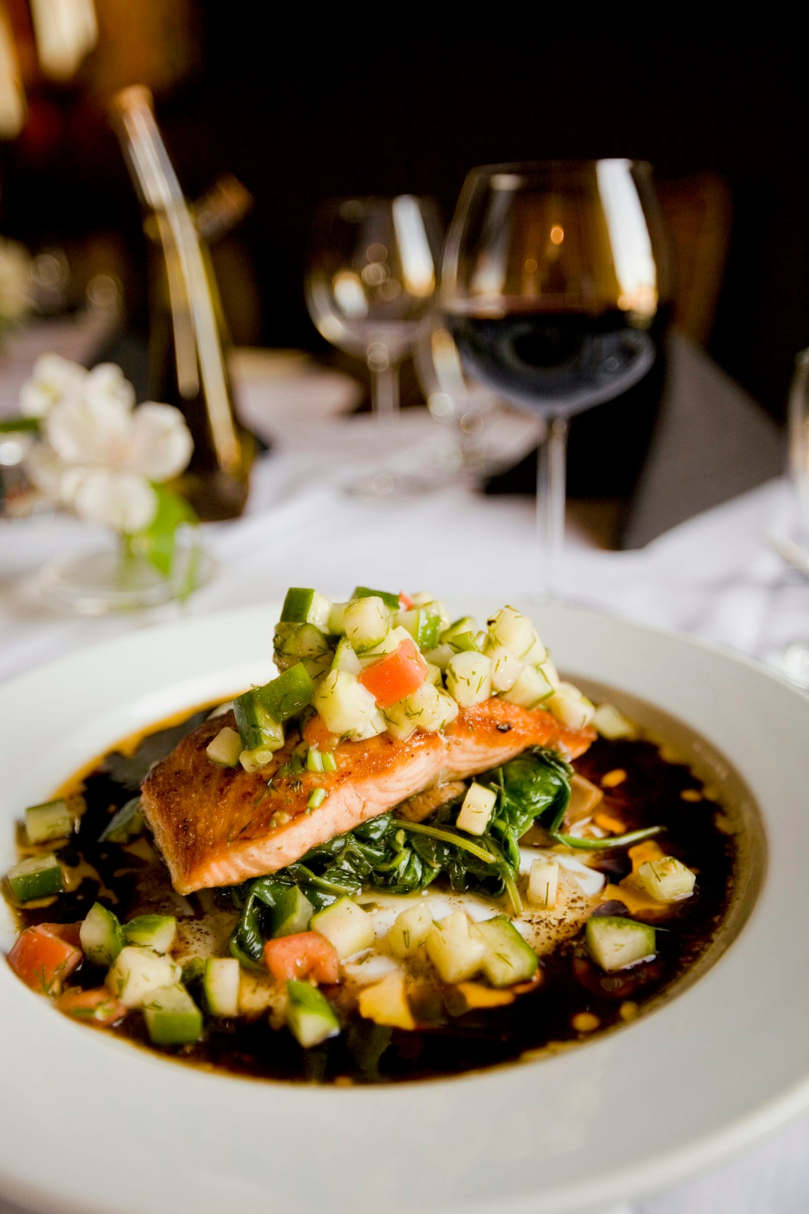 Carefully plated salmon course